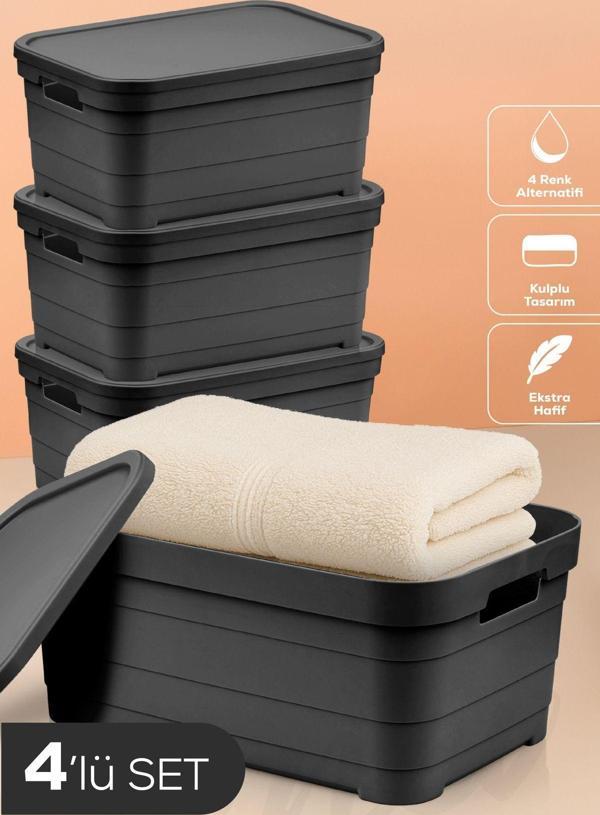 4'lü Kapaklı 10,8 Litre Saklama Kutusu Antrasit - Image 1