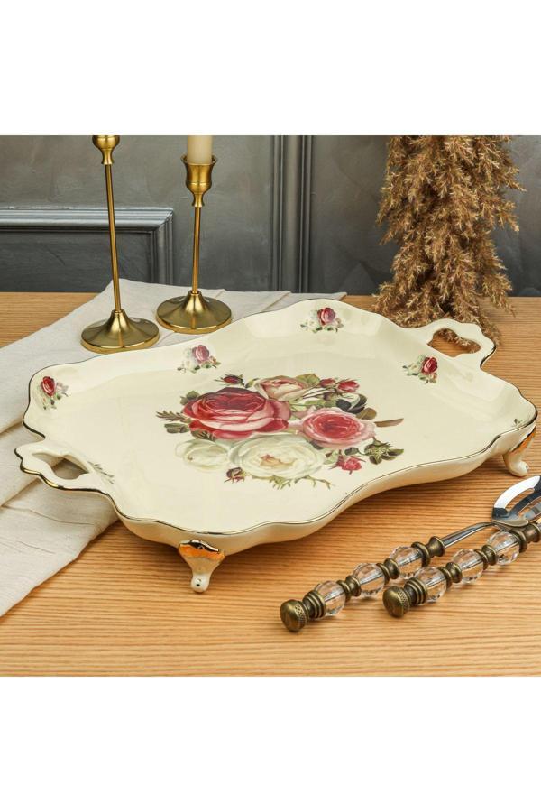 Roy King Rose 42 Cm Ayaklı Ve Kulplu Sunum Tabak - Image 1