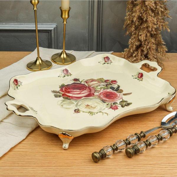 Roy King Rose 42 Cm Ayaklı Ve Kulplu Sunum Tabak - Image 1
