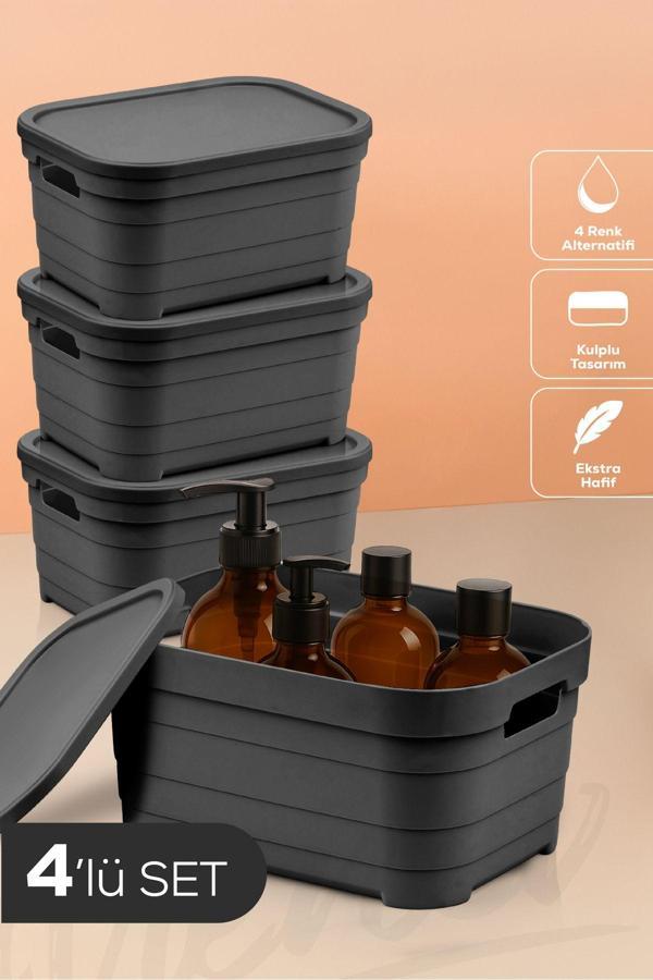 4'lü Kapaklı 3,8 Litre Saklama Kutusu Antrasit - Image 1