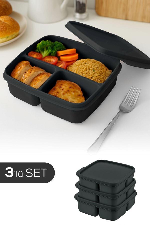 3'lü Set Bölmeli Kare Saklama Kabı Antrasit - Image 1