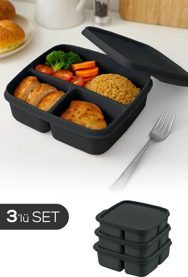 3'lü Set Bölmeli Kare Saklama Kabı Antrasit - Image 1