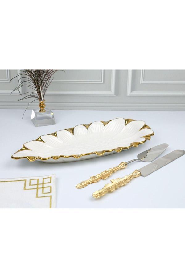Roy King Flora Gold Oval Sunum Tabak 42*19 Cm - Image 1