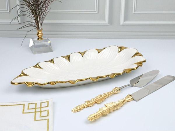 Roy King Flora Gold Oval Sunum Tabak 42*19 Cm - Image 1