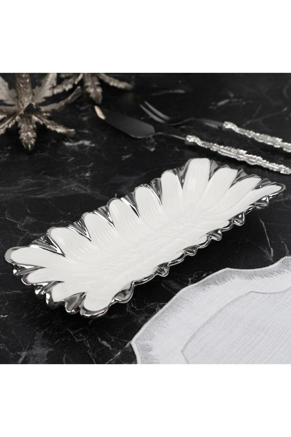 Roy King Flora Sılver Dikdörtgen Derin Sunum Tabak 33*13*4 Cm - Image 1