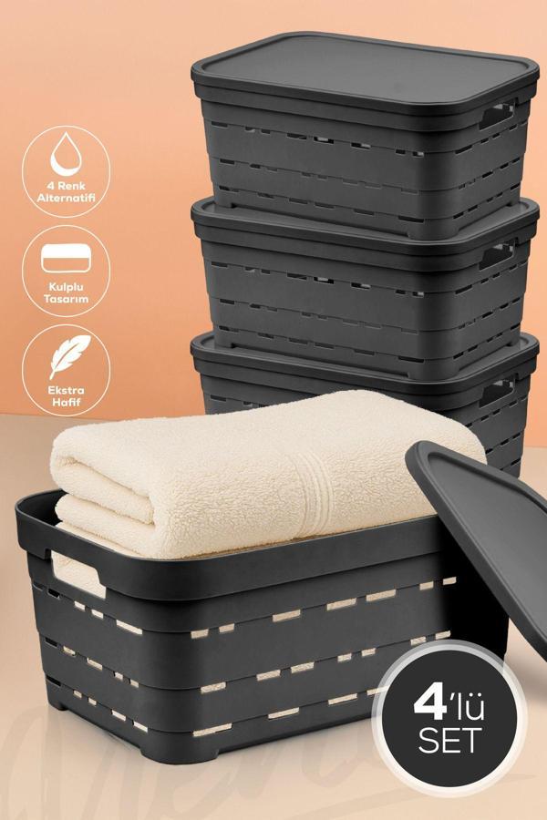 4'lü Kapaklı 10,8 Litre Delikli Saklama Kutusu Antrasit - Image 1