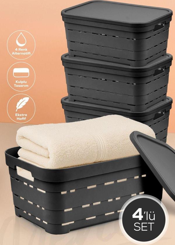 4'lü Kapaklı 10,8 Litre Delikli Saklama Kutusu Antrasit - Image 1