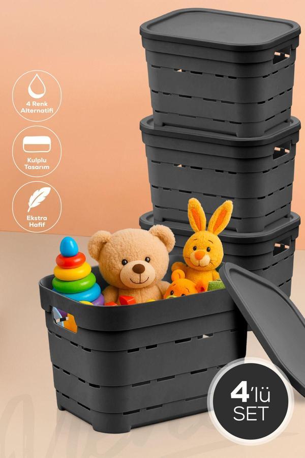 4'lü Kapaklı 5 Litre Delikli Saklama Kutusu Antrasit - Image 1