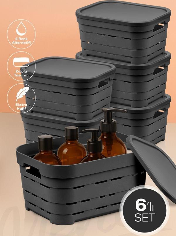 6'lı Kapaklı 3,8 Litre Delikli Saklama Kutusu Antrasit - Image 1