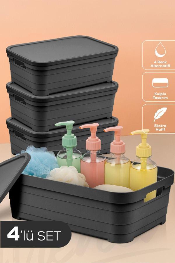 4'lü Kapaklı 8,2 Litre Saklama Kutusu Antrasit - Image 1