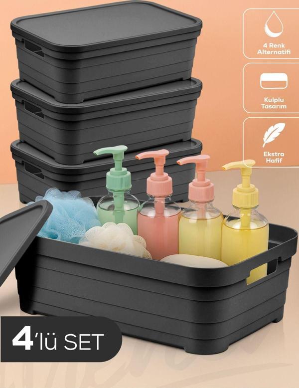 4'lü Kapaklı 8,2 Litre Saklama Kutusu Antrasit - Image 1