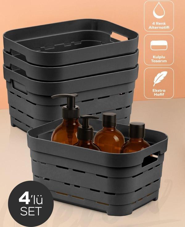 4'lü 3,8 Litre Delikli Saklama Kutusu Antrasit - Image 1