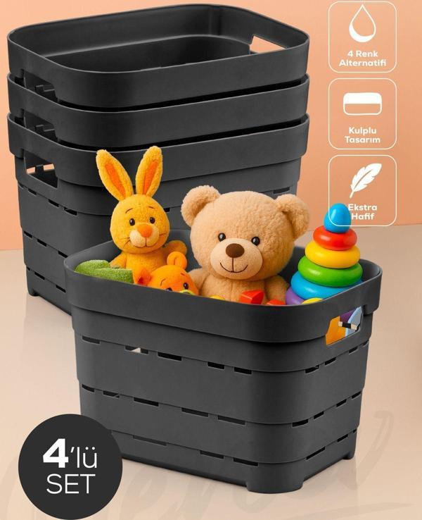 4'lü 5 Litre Delikli Saklama Kutusu Antrasit - Image 1