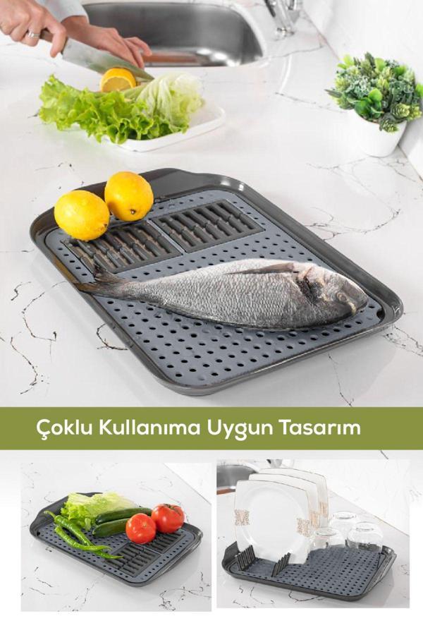 Çok Amaçlı Süzgeçli Kurutma Tepsisi | Sebze, Balık Ve Bulaşık Için Pratik Kullanım Antrasit - Image 1