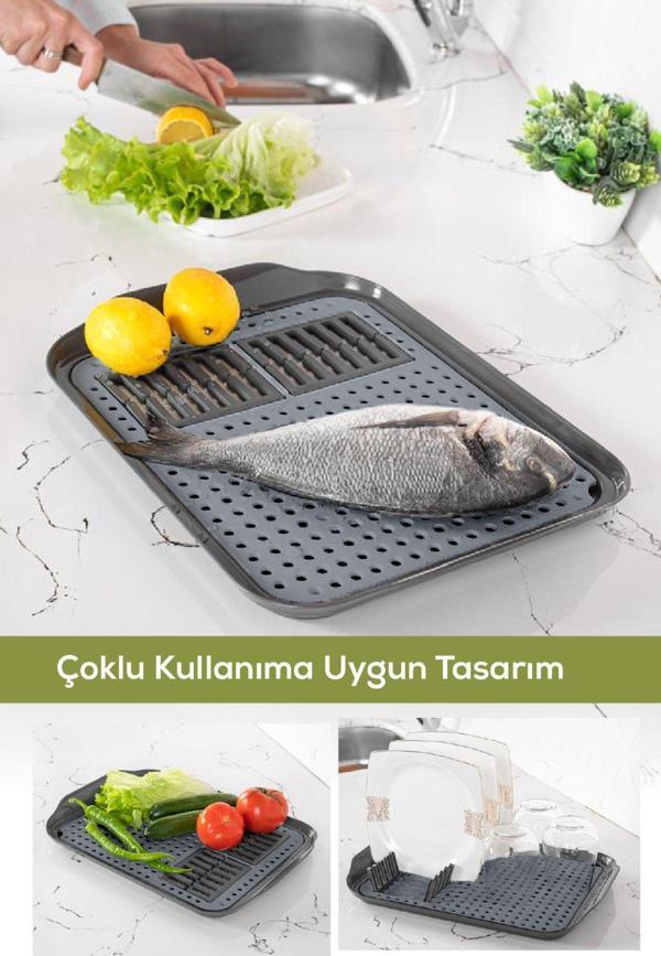 Çok Amaçlı Süzgeçli Kurutma Tepsisi | Sebze, Balık Ve Bulaşık Için Pratik Kullanım Antrasit - Image 1