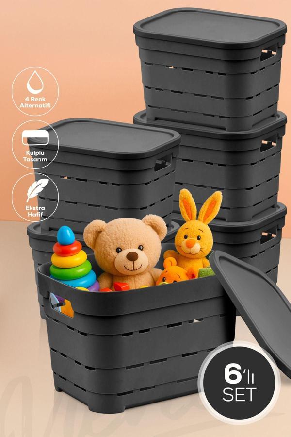 6'lı Kapaklı 5 Litre Delikli Saklama Kutusu Antrasit - Image 1
