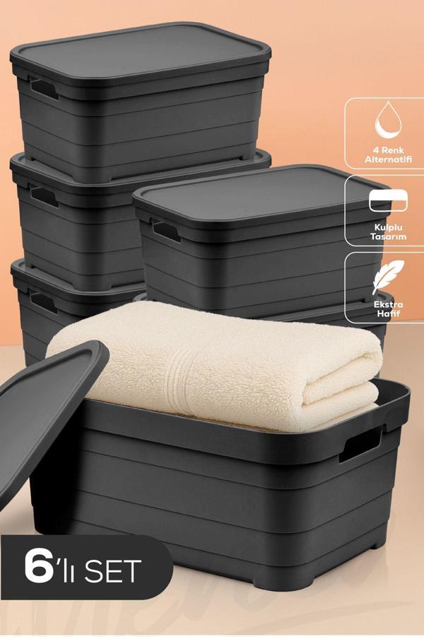 6'lı Kapaklı 10,8 Litre Saklama Kutusu Antrasit - Image 1