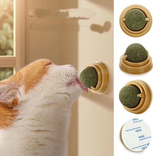 Duvara Yapışan Dönen Kedi Nanesi Cat Oyun Topu Doğal Kedi Oyuncağı - Image 1