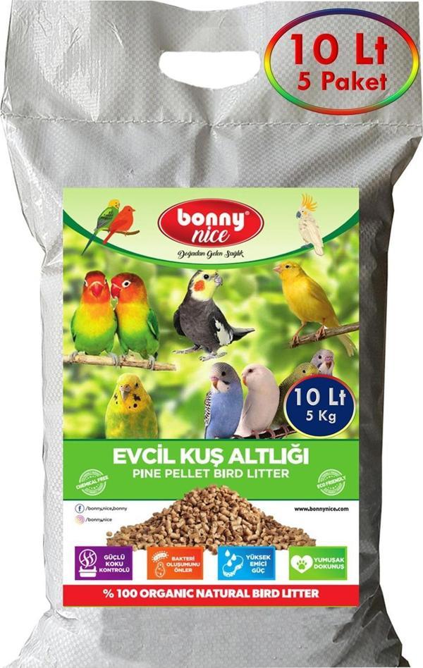  Bonny Nice Doğal Kuş Kumu Çam Pelet Kanarya Kuş Kafes Altlığı 5 Kg 10 Lt (5 Adet) - Image 1