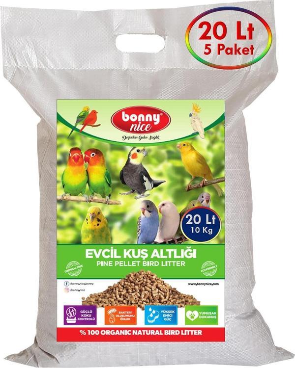 Bonny Nice Doğal Kuş Kumu Çam Pelet Kanarya Kuş Kafes Altlığı 10 Kg 20 Lt (5 Adet) - Image 1