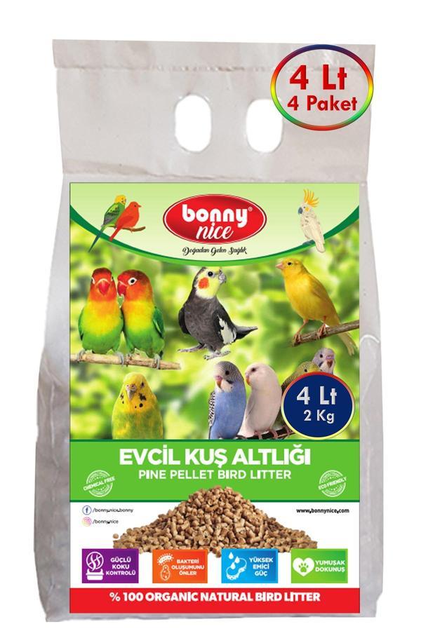  Bonny Nice Doğal Kuş Kumu Çam Pelet Kanarya Kuş Kafes Altlığı 2 Kg 4 Lt (4 Adet) - Image 1