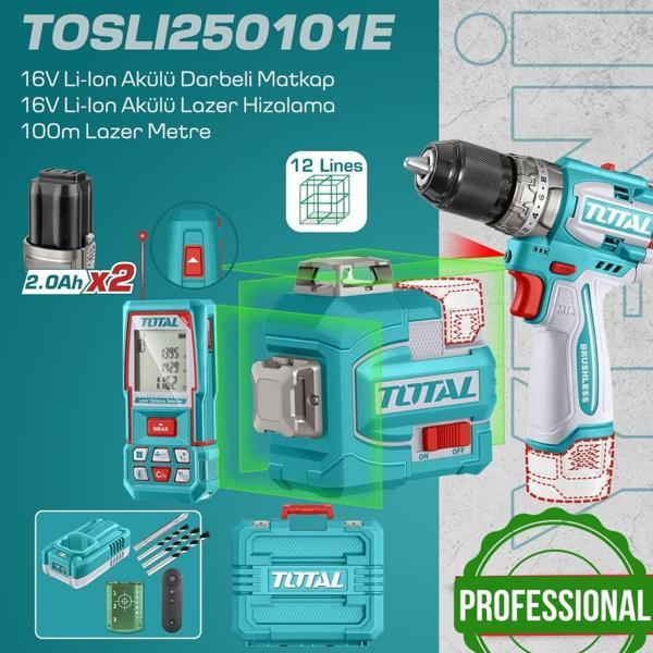 Total Akülü Set - Darbeli Matkap - Lazer Hizalama - Lazermetre - TOSLI250101E - Image 1
