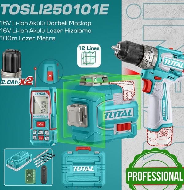 Total Akülü Set - Darbeli Matkap - Lazer Hizalama - Lazermetre - TOSLI250101E - Image 1