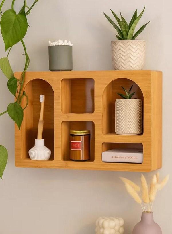 Dekoratif Bambu Duvar Rafı 40X28 Cm Dekor Obje Düzenleyici Organizer Raf - Image 1
