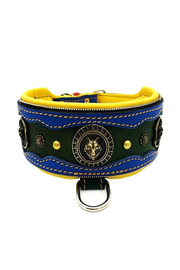 Tasma Market Yeşil-Mavi Özel Tasarım Viking Deri Köpek Tasması - Image 1