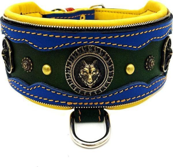 Tasma Market Yeşil-Mavi Özel Tasarım Viking Deri Köpek Tasması - Image 1