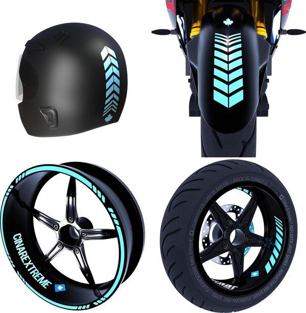 Moto Rider 4'lü Sticker Seti Nane Yeşili İç Dış Jant Şeridi Kask ve Çamurluk Çınar Extreme  - Image 1