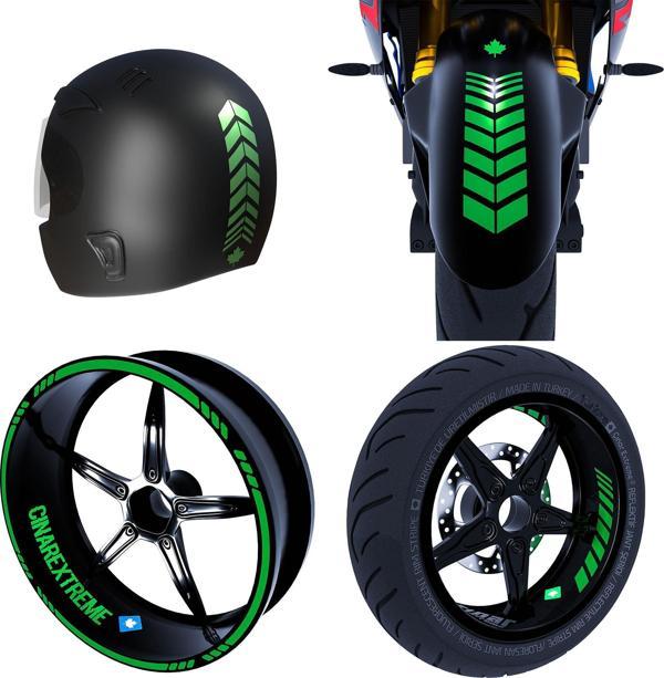 Moto Rider 4'lü Sticker Seti Orman Yeşili İç Dış Jant Şeridi Kask ve Çamurluk Çınar Extreme  - Image 1