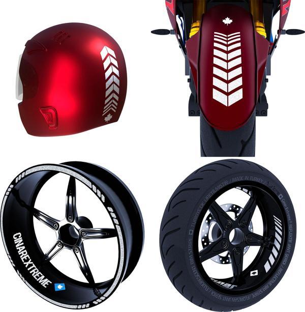 Moto Rider 4'lü Sticker Seti Reflektif Gri İç Dış Jant Şeridi Kask ve Çamurluk Çınar Extreme  - Image 1
