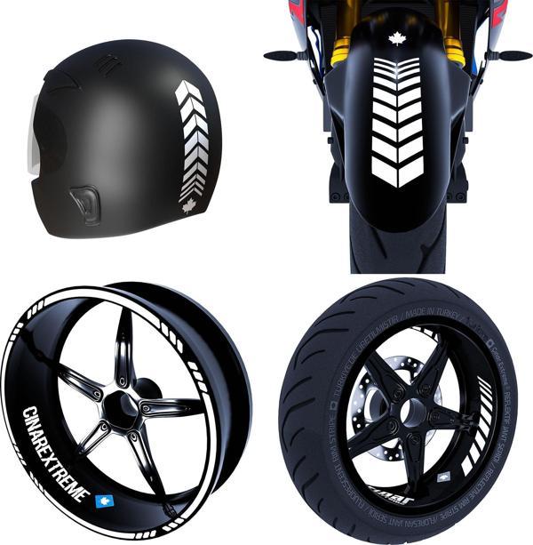 Moto Rider 4'lü Sticker Seti Süt Beyaz İç Dış Jant Şeridi Kask ve Çamurluk Çınar Extreme  - Image 1