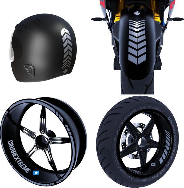 Moto Rider 4'lü Sticker Seti Taş Grisi İç Dış Jant Şeridi Kask ve Çamurluk Çınar Extreme  - Image 1