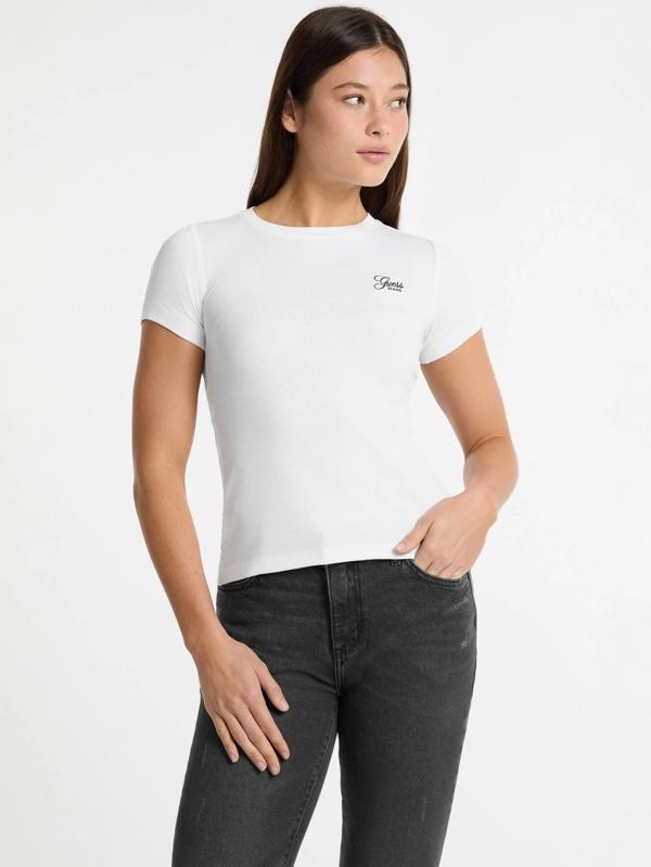 Guess Jeans GJ SS CN EMBRO SLIM TOP Kadın Beyaz T-shirt W5GP62KA0H1-G011 - Image 1