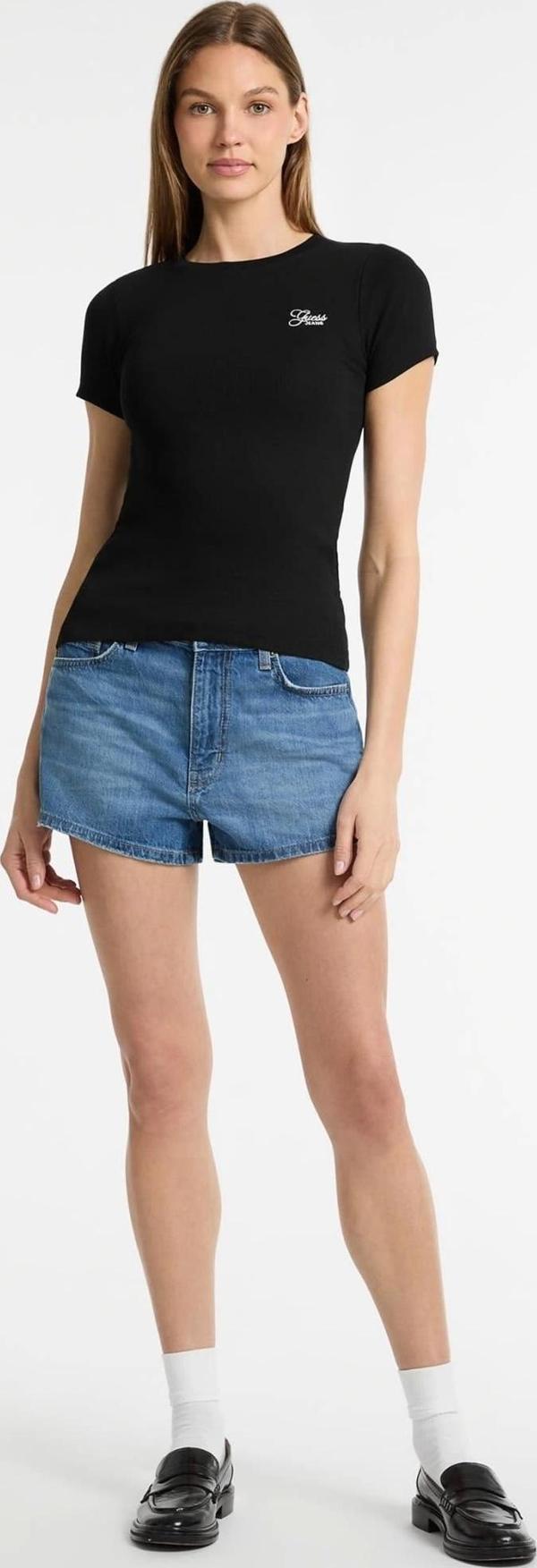 Guess Jeans GJ SS CN EMBRO SLIM TOP Kadın Siyah T-shirt W5GP62KA0H1-JBLK - Image 1
