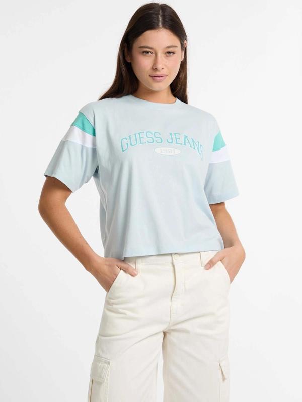 Guess Jeans GJ SS CN BOXY PIECED TEE Kadın Mavi T-shirt W5GI21K8HM0-G7O7 - Image 1