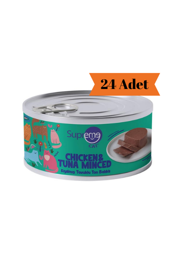 Supreme Cat Kıyılmış Tavuklu ve Ton Balıklı Yetişkin Kedi Konservesi 85Gr x 24 Adet - Image 1