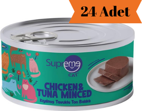 Supreme Cat Kıyılmış Tavuklu ve Ton Balıklı Yetişkin Kedi Konservesi 85Gr x 24 Adet - Image 1