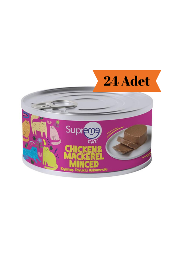 Supreme Cat Kıyılmış Tavuklu ve Uskumrulu Yetişkin Kedi Konservesi 85Gr x 24 Adet - Image 1
