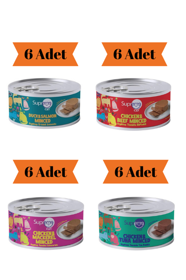 Supreme Cat Kıyılmış Karışık Yetişkin Kedi Konservesi 85Gr x 24 Adet (4 Çeşit) - Image 1