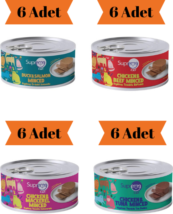 Supreme Cat Kıyılmış Karışık Yetişkin Kedi Konservesi 85Gr x 24 Adet (4 Çeşit) - Image 1