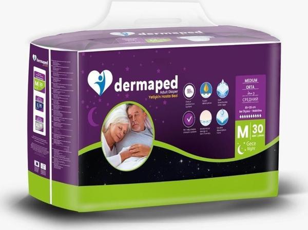 Dermaped Gece Medium 85-125 cm 30'lu Bel bantlı Yetişkin Hasta Bezi 120 Adet - Image 1