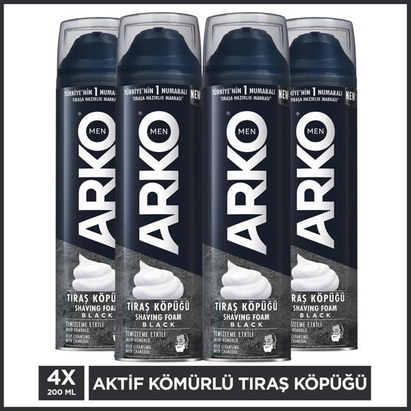 Arko Men Temizleme Etkili Aktif Kömürlü Tıraş Köpüğü Black 4x200 Ml - Image 1