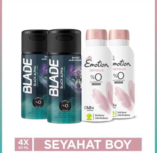 Emotion Joyous Kadın Deodorant & Blade Black Alpha Erkek Deodorant 4x90 Ml Seyahat Seti - Image 1