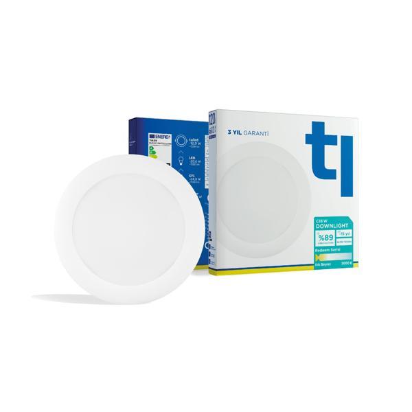 Tuled Redeem C18W Downlight, Titreşimsiz, Göz Konforu, Tekli, 1556 Lümen, Ilık Beyaz, 3000 Kelvin - Image 1