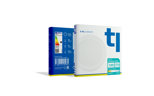 Tuled Redeem C18W Downlight, Titreşimsiz, Göz Konforu, Tekli, Ilık Beyaz, 3000 Kelvin - Image 1