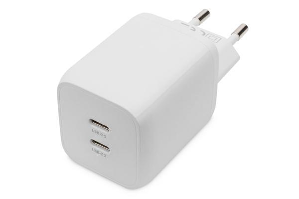 DIGITUS USB-C Mini charger, 2-Port, 65W 2x USB-C, 45W+20W, white - Image 1