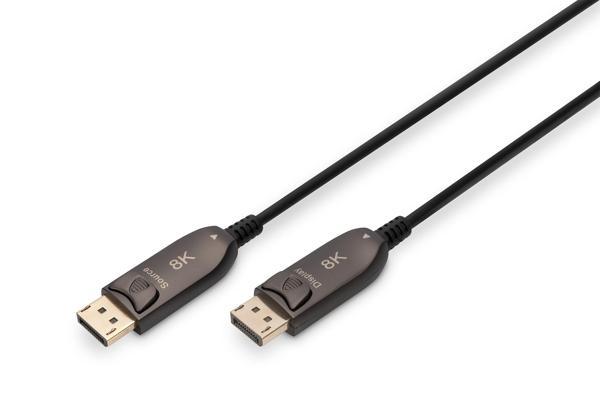 DIGITUS DisplayPort AOC Connection Cable M/M, 20m, UHD 8K, 8K@60Hz, DP 1.4, gold, bl - Image 1